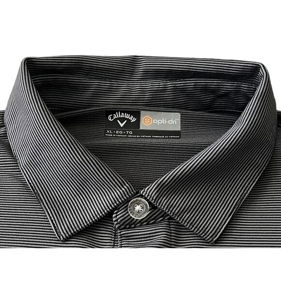 CALLAWAY OPTI-DRI SHORT SLV, PULL-OVER  POLO, MENS, XL, LGT/DARK GREY PINSTRIPES - Picture 2 of 10